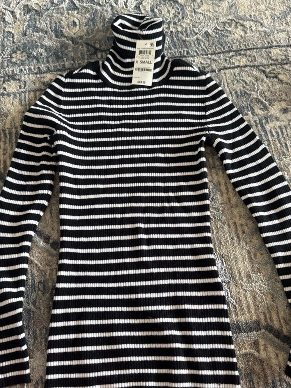 Black & White Striped Ribbed Turtleneck